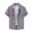 thumbnail image 1 of Styesk T Shirts for Man Man Casual Solid-Color Button Cardigan Double Pockets Short Sleeve Top Shirt, 1 of 5