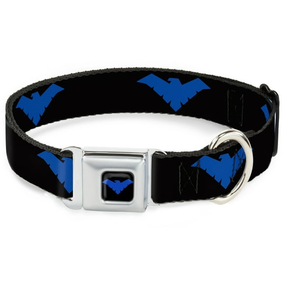 DC Comics Pet Collar, Dog Collar Metal Seatbelt Buckle, Nightwing Logo Black Blue, 11 to 16.5 Inches 1.0 Inch Wide