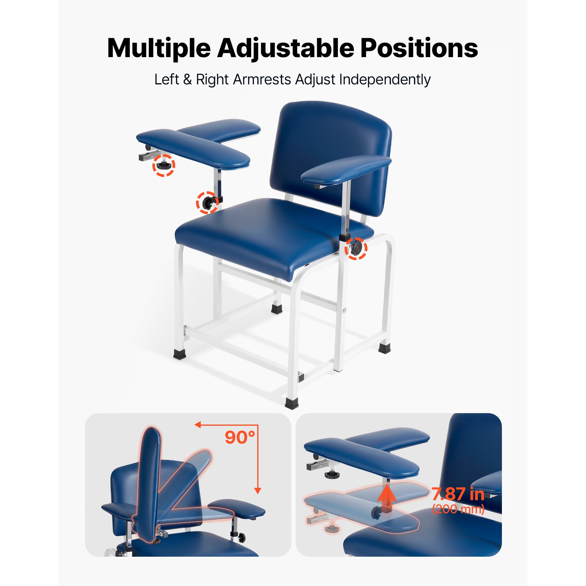 KFFKFF Phlebotomy Chair with 500 lbs Capacity, Adjustable Armrests, Soft Padded Seat, and Easy-to-Clean PVC Leather for Medical Use in Hospitals and Clinics