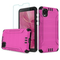 TJS Phone Case for Alcatel TCL A3 A509DL / A30, with Tempered Glass Screen Protector Dual Layer Shockproof Brushed Armor Magnetic Metallic Phone Case Cover (Pink)