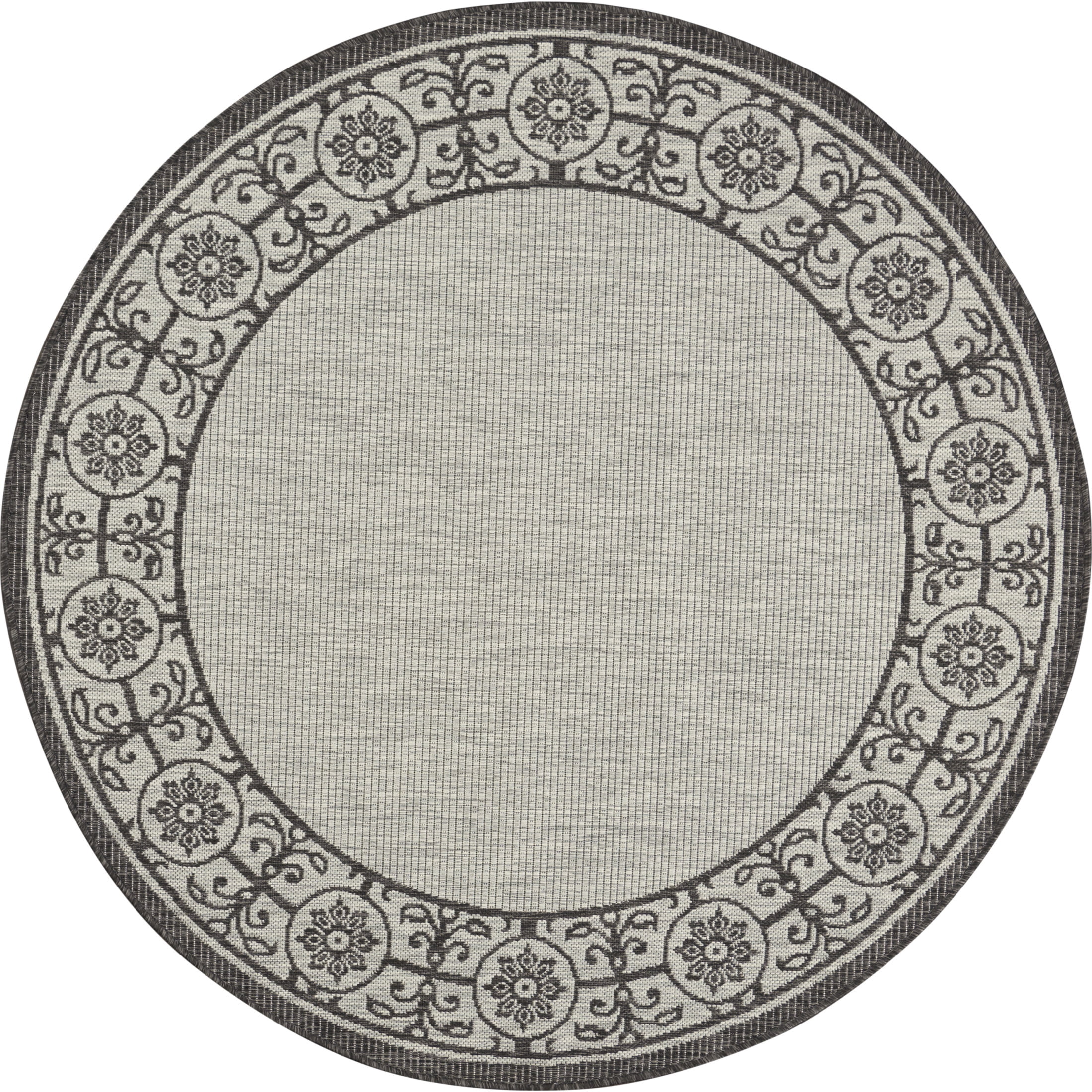 Nourison Country Side 5'3" x Round Ivory/Charcoal Transitional Rug