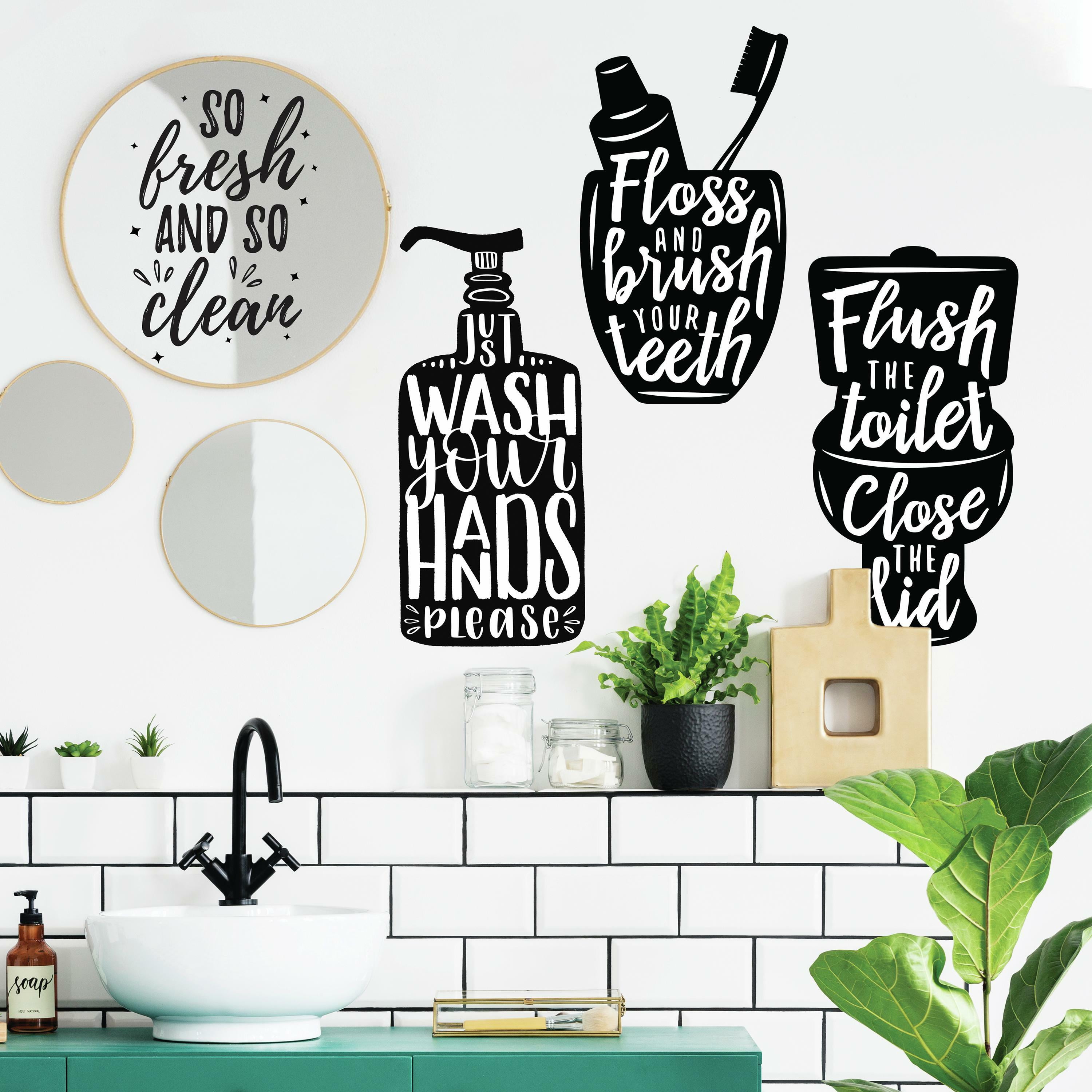RoomMates Wash Your Hands Black Quote Peel and Stick Wall Decals, 7.42 Inches X 16.68 Inches