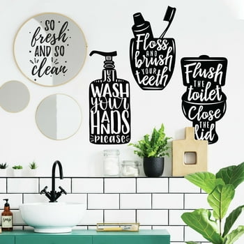 RoomMates Wash Your Hands Black Quote Peel and Stick Wall Decals, 7.42 Inches X 16.68 Inches