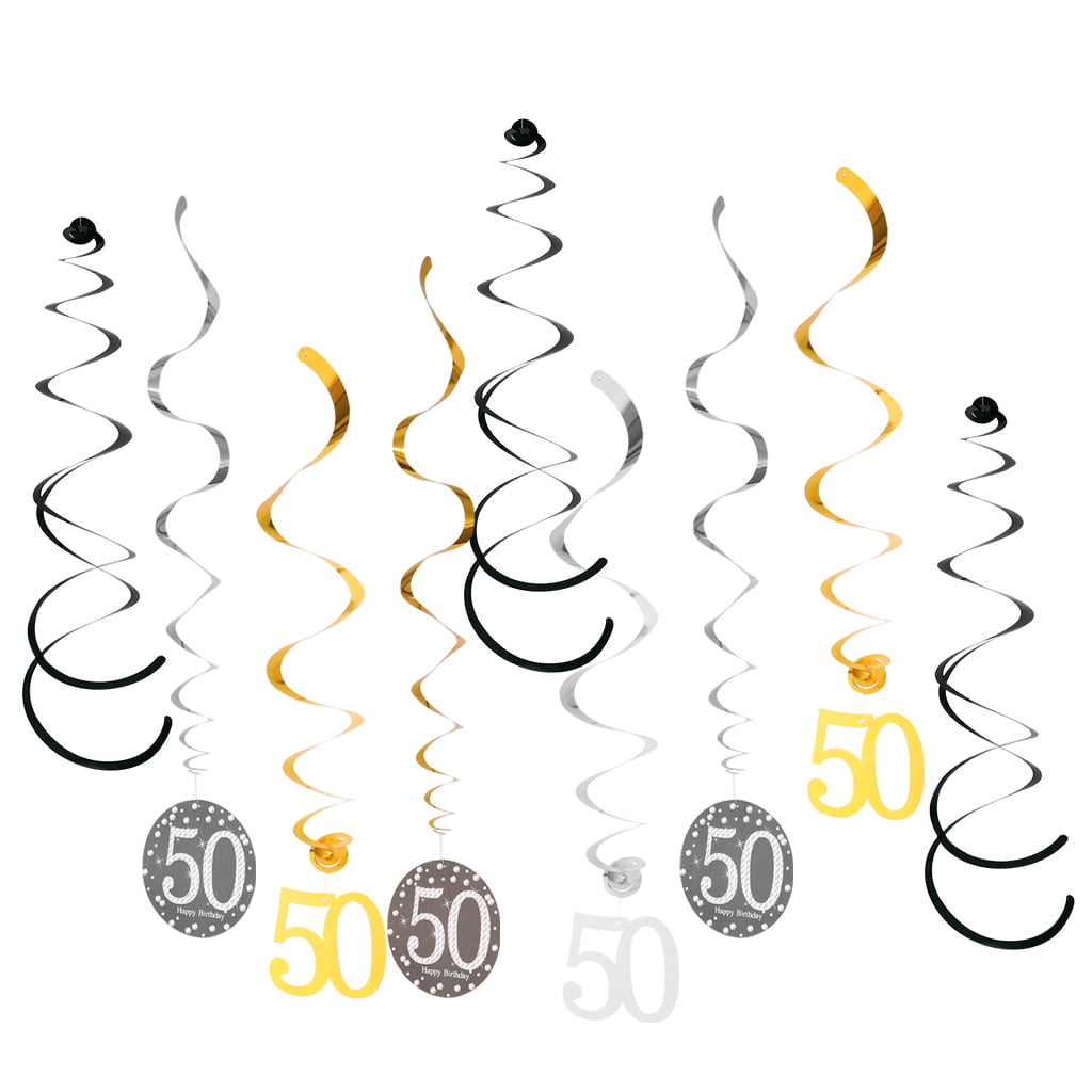 12pcs 30-60th Birthday Anniversary Celebration Hanging Swirls Party Decor