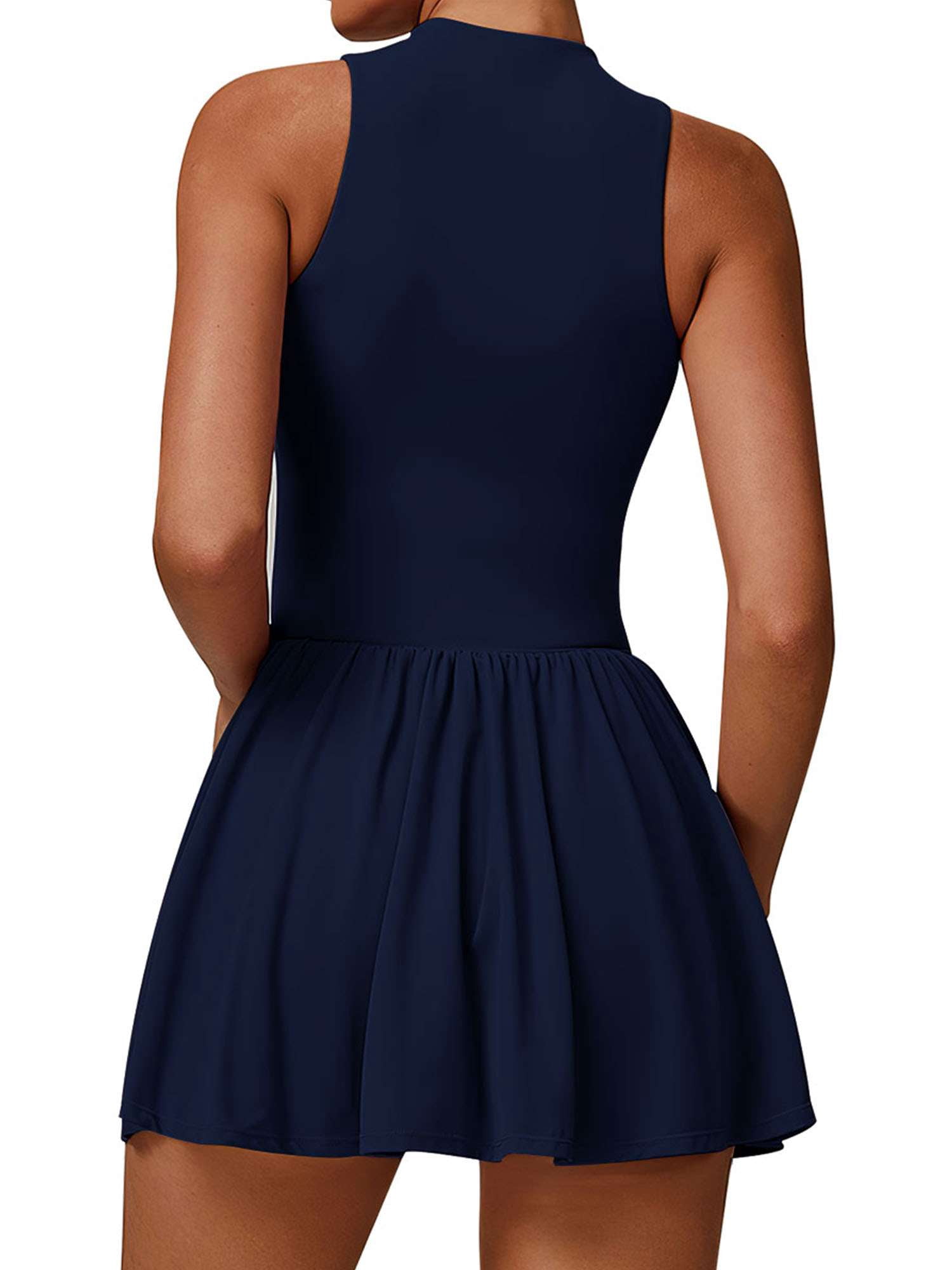 PULLIMORE Women's Athletic Tank Dress with Built-In Bra - Moisture-Wicking Golf/Tennis Dress(Navy)