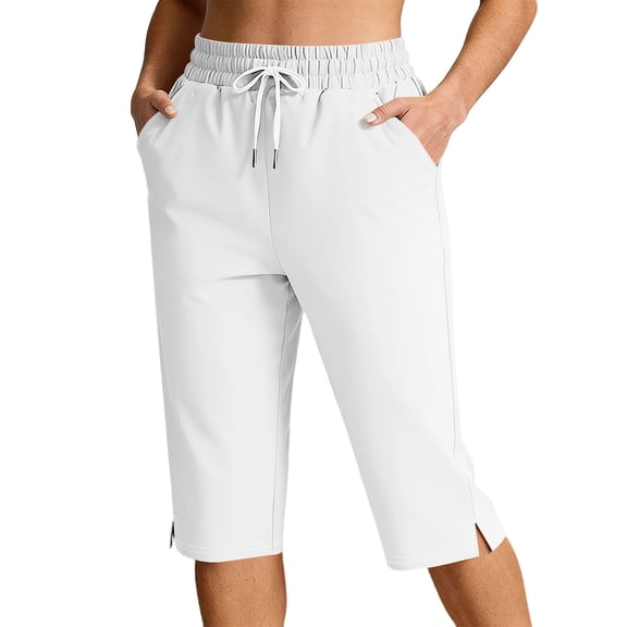 SBYOJLPB Women's Capris Pants Elastic Waist Drawstring Loose Casual Cropped Trousers with Pockets