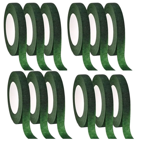 12 Pcs Floral Tape Florist Stem Wrap Green for Bouquet Flowers and Crafts Making