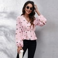 thumbnail image 4 of SWSMCLT Women's Long Sleeve Blouse V Neck Tops High Ruched Blouse Shirt Chiffon Peasant Work Cute Summer Patterned10 Large, 4 of 4