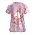 thumbnail image 5 of felwors Easter Scrub Tops Women Plus Size Bunny Egg Print Short Sleeve V Neck Stretchy Holiday Nurse Working Uniform (Pink, XL), 5 of 7