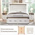 thumbnail image 3 of OKD Farmhouse Full Size Bed Frame w/ 54" Tall Geometric Headboard, Rustic Wood Platform Bed w/ 2 Large Storage Drawers, Wood Slats Support, Noise Free, No Box Spring Needed, Antique White, 3 of 6