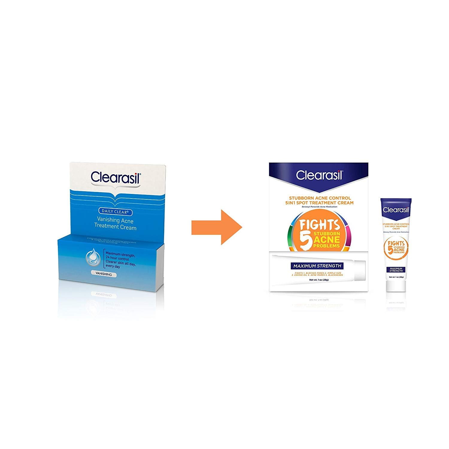 Clearasil Stubborn Acne Control 5in1 Spot Treatment Cream, 1 oz (Pack of 3)