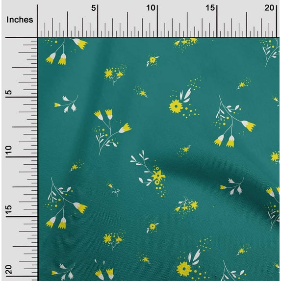 oneOone Cotton Poplin Teal Green Fabric Leaves & Flowers Floral Sewing Material Print Fabric By The Yard 56 Inch Wide