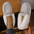 thumbnail image 5 of SYMOID Warm Stylish Womens White Faux Faux Fur Loafers - Comfortable Flock Upper with Metal Chain Embellishment, Autumn Winter Casual Shoes Size 36-43,Size 37, 5 of 6