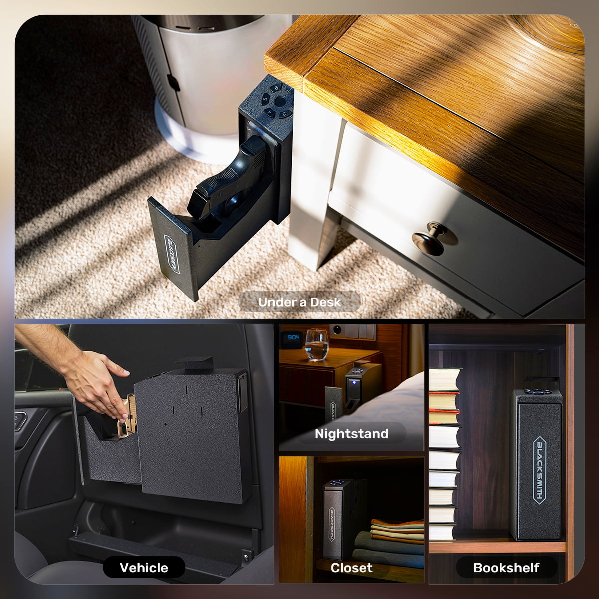 Gun Safe,Blacksmith Biometric Gun Safe for Pistol with APP Control and Fingerprint,Wall Mounted Handgun Pistol Safe Quick Access Auto Sliding Gun Locker Box,Black