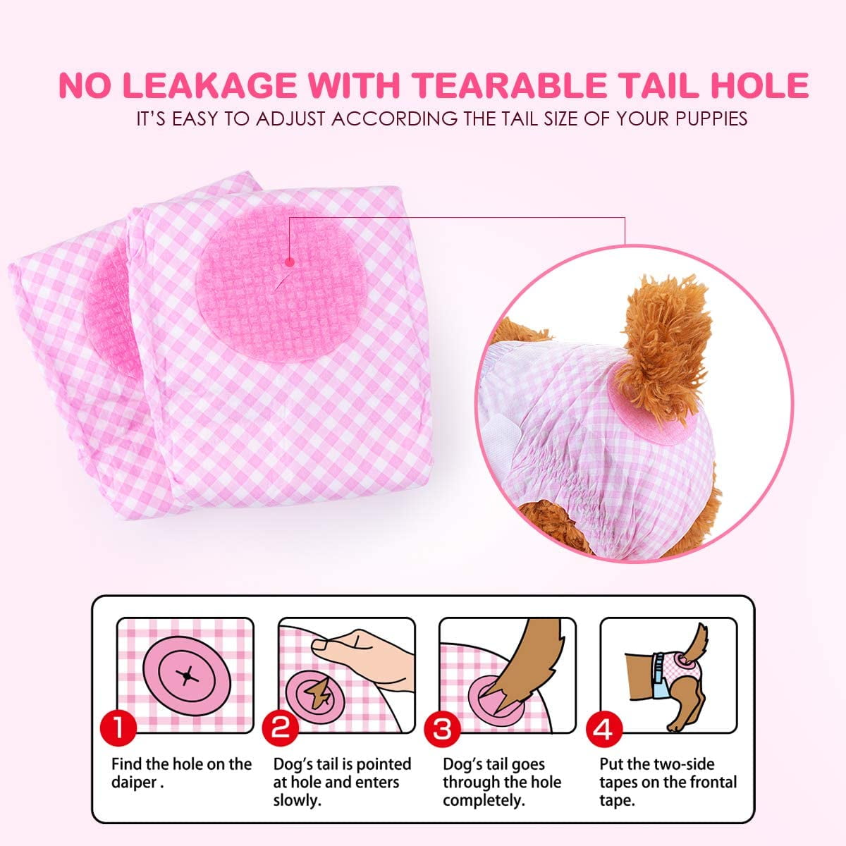 Pet Soft Doggy Diapers Female - Disposable Dog Diapers for Girl Puppies Cats, Pink Diapers 12-36pcs for Pets with Adjustable Tail Hole Cute