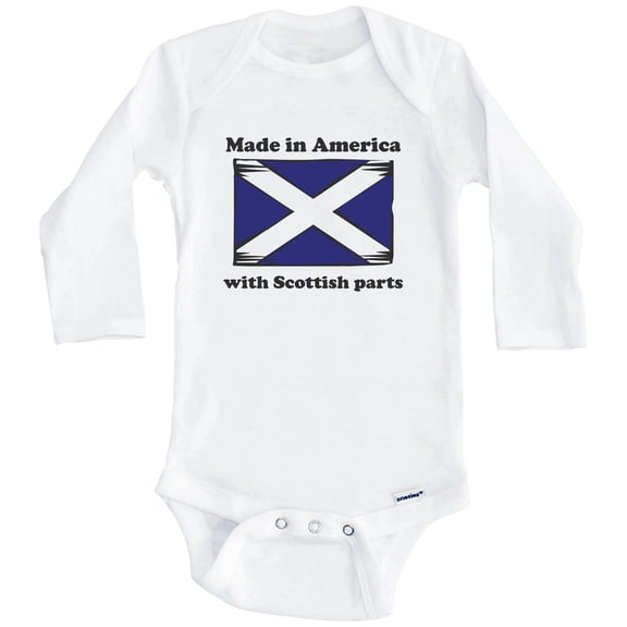 Made In America With Scottish Parts Funny Scotland Flag One Piece Baby Bodysuit (Long Sleeve), 0-3 Months White