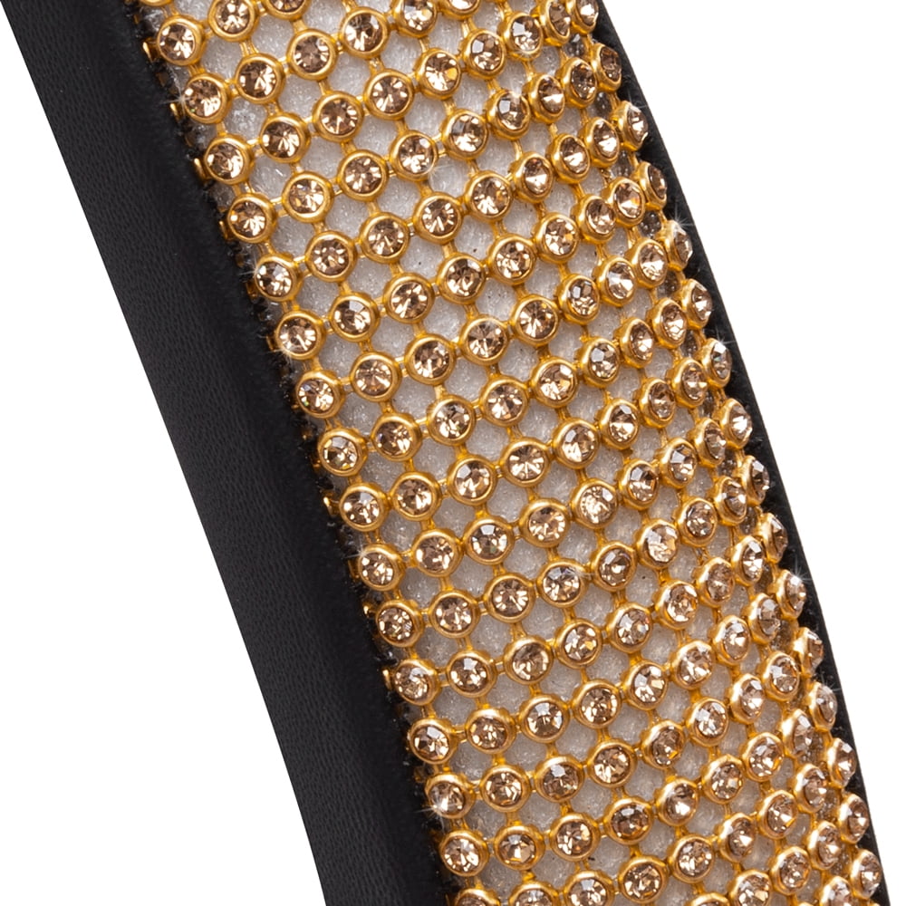 BDK Glitter Rhinestones Cute Stylish Bling Bling Sparkle Steering Wheel Cover, Universal Size (Crystals - Gold)