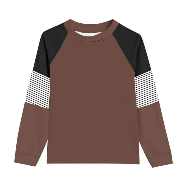 Girls Fall T Shirts Big Long Sleeve Striped Color Block With Pockets Wine Girls Fall Tops Casual for 7-8 Years