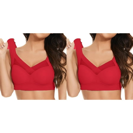 (2-Pack) Kcodviy Women s Large Strapless Lace Super Push Up Bra Tank Top Underwear Thin Women Bras Wireless Plus Size Side Fold Side Womens Bras Push Up Padded Gather Adjustable Bra