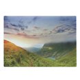 thumbnail image 1 of Mountain Cutting Board, Majestic Sunrise in Hills Mottled Clouds Fresh Grass Serenity Morning Mist, Decorative Tempered Glass Cutting and Serving Board, Large Size, Blue Green Orange, by Ambesonne, 1 of 1