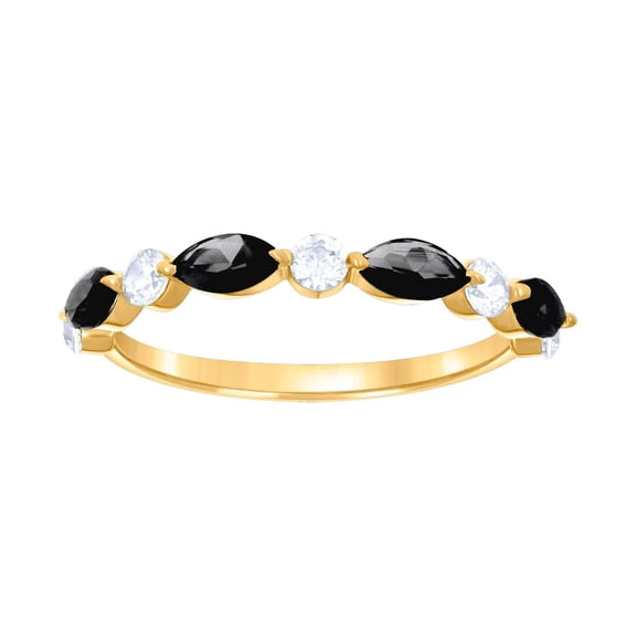 14k Yellow Gold Womens Black White Marquise Round Cubic Zirconia Half Eternity Ring 2.6x2.6mm Wide Eternity Ring for Wom