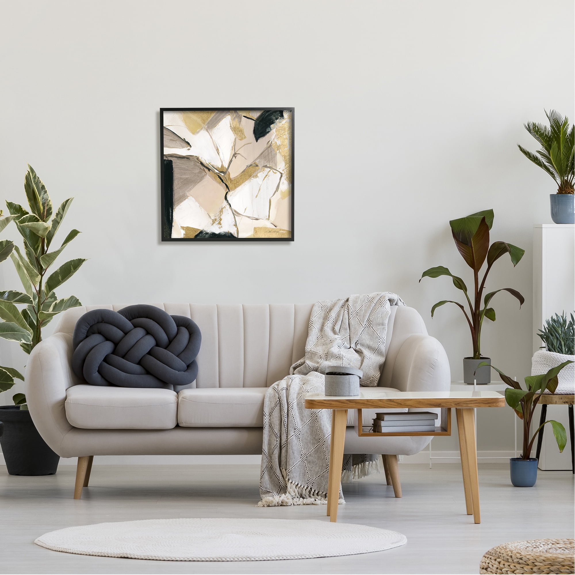 Stupell Industries Glam & Beige Abstraction Abstract Painting Black Framed Art Print Wall Art, 24 x 24
