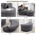 thumbnail image 7 of MEISSALIVVE Swivel Barrel Chair with Storage Ottoman & USB Port, 360° Lounge Chair with 4 Pillows, Corduroy Fabric, Gray Accent Chair for Living Room, 7 of 7