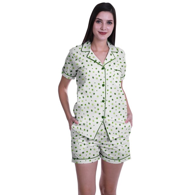 Moomaya Womens Short Sleeve Sleep Tops Printed Short Set Pjs For Women Sleepwear