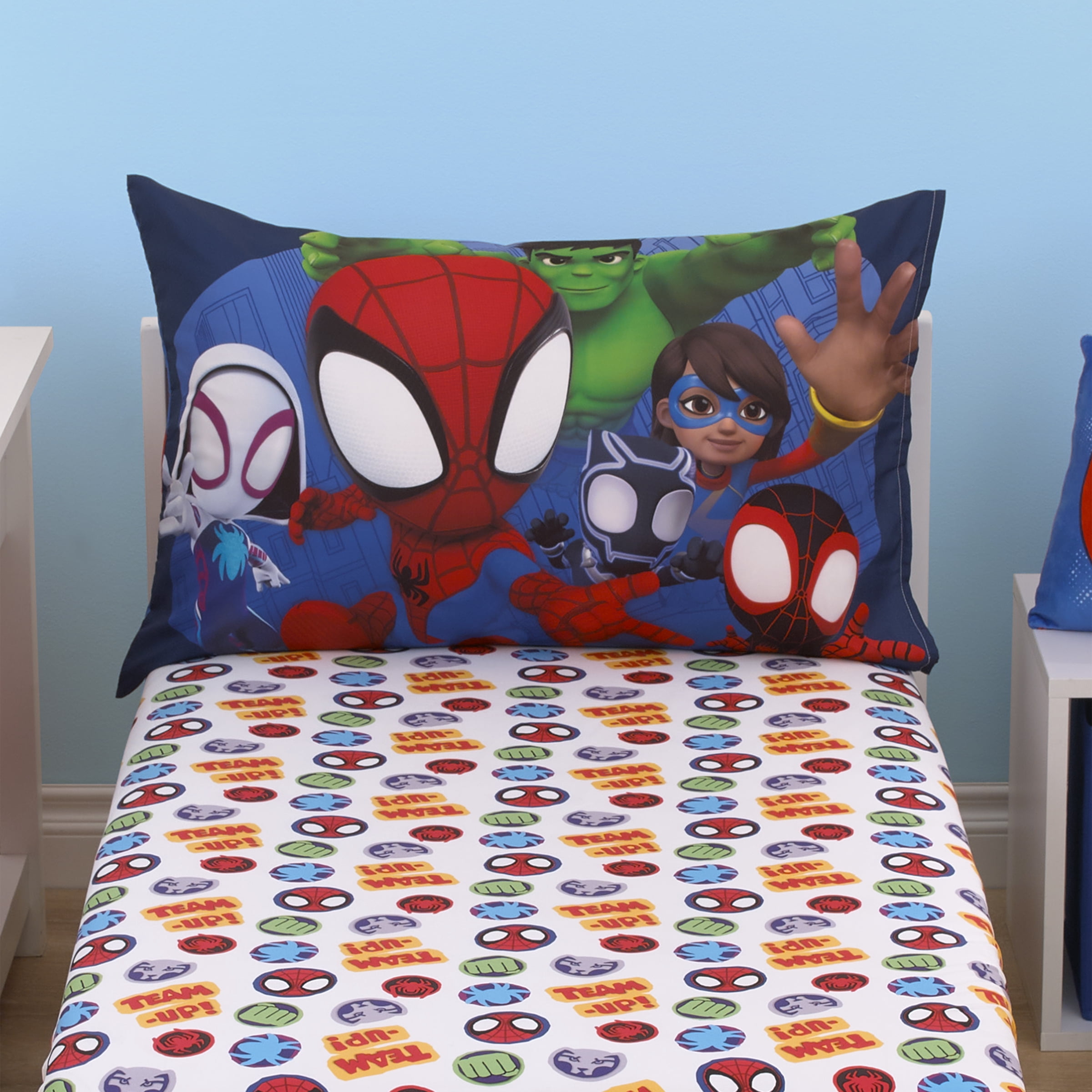 Marvel Spidey Let's Swing 2 Piece Toddler Sheet Set, Red, Blue, Sheet, Pillowcase