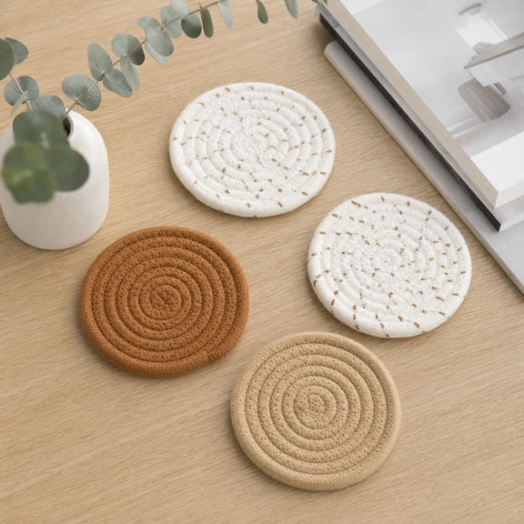 4PCS Cotton Woven Coasters, Absorbent Woven Mats for Drinks, Cups and Table Protection, Heat Resistant Mats for Kitchen, Dining and Office Use