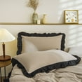 thumbnail image 4 of Move Over 3 Pieces Taupe Bedding Set Solid Color Pattern Washed Microfiber King Size Black Ruffle Fringe Duvet Cover Set, 4 of 7