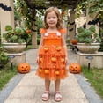 thumbnail image 5 of KAUOD Kids Toddler Halloween Outfit Flying Sleeve Pumpkin Tiered Tulle Dress Baby Girl Halloween Dress Sparkly Birthday Party Dress, 5 of 9