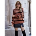 thumbnail image 3 of Women Knit Sweaters Color Block Striped Pullover Long Sleeve Scoop Neck Sweater, Burgundy, Medium, 3 of 4
