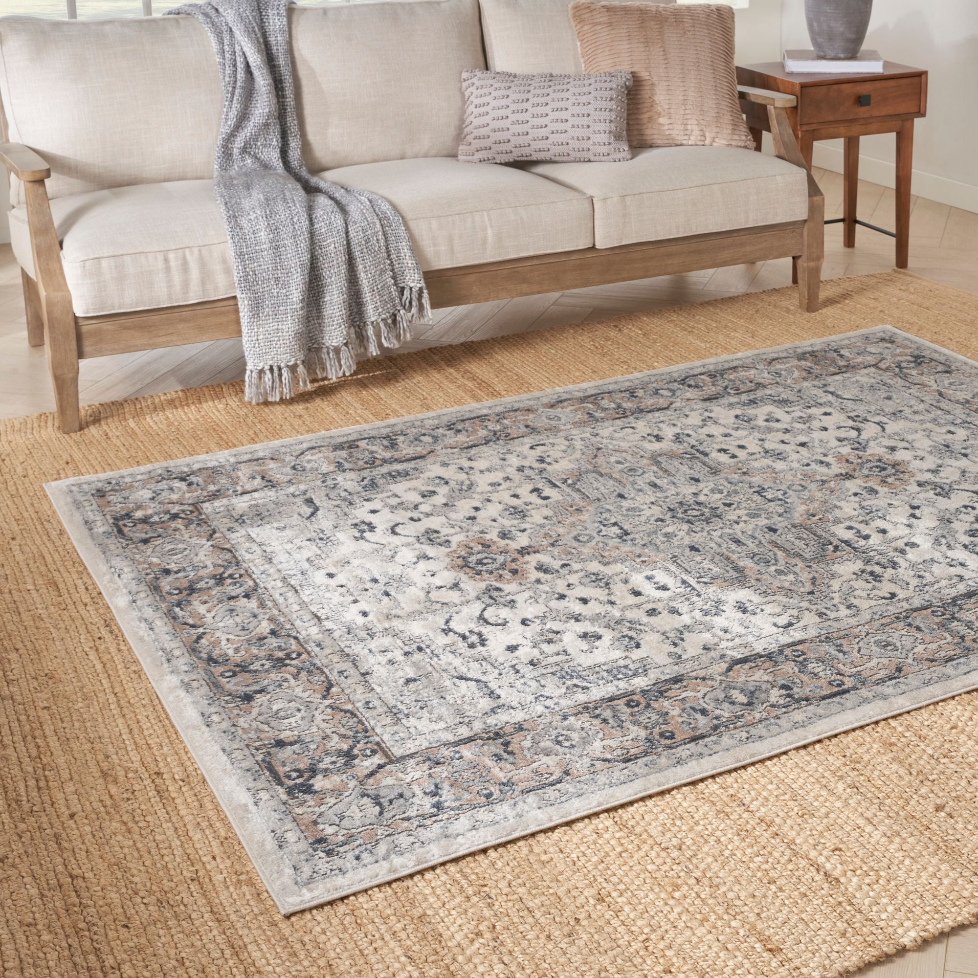 Nourison Concerto Center Medallion Indoor Rug Ivory Grey 6'7" x 9'6"