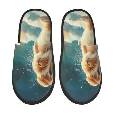 Balery Starry Sky Cloud Cute Rabbit Slient Indoor Furry Fleece Comfort House Shoes Soft Non-Slip Home Shoes Cotton slippers House Slippers-- Large
