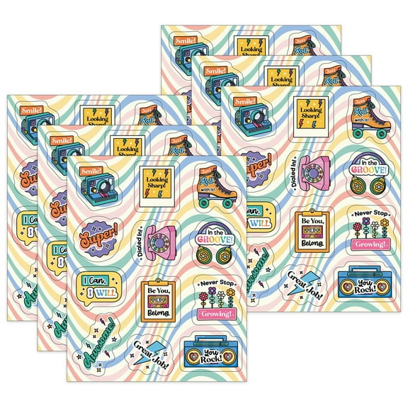 Carson Dellosa Education Happily Ever Elementary Retro Remix Motivators Motivational Stickers, 72 Per Pack, 6 Packs