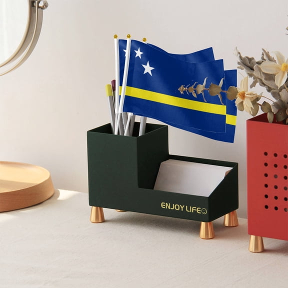 Livetty 12PCS - Curacao Country Flag 5.5x8.2 inch Plastic Stick Polyester Fabric Stitched Edges Hand Held Mini Small Flags-single-sided printing 