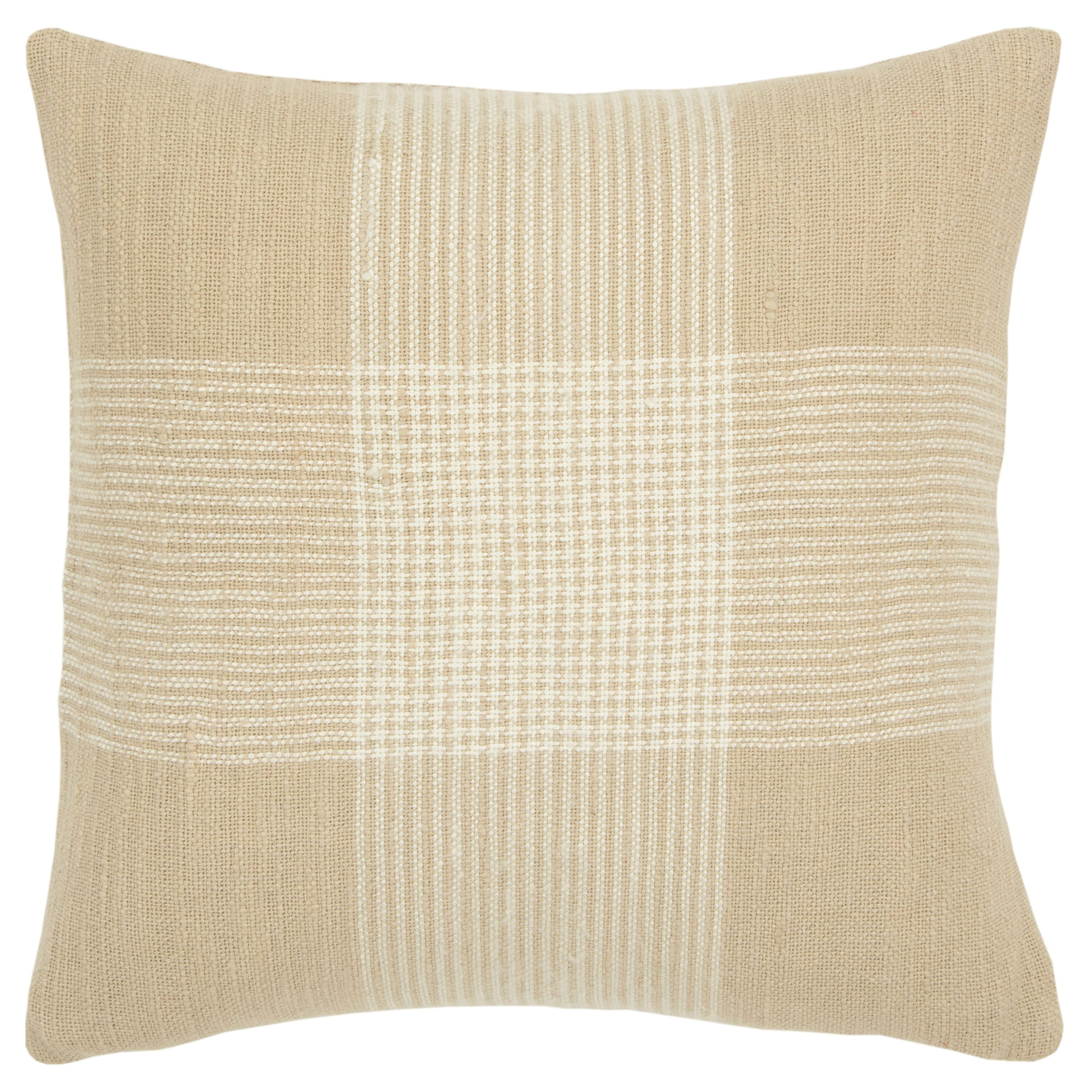 Rizzy Home Decorative Throw Pillow Cover Plaid 20"X20" Natural