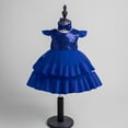 thumbnail image 2 of LLYWEY Toddler Baby Girls Princess Dresses, Sequin Ruffle Sleeve Formal Dresses Back Bowknot Backless V-Neck Puffy Ball Gowns Knee Length Wedding Pageant Birthday Party Wear, Style BY-2, Blue, 2T, 2 of 4