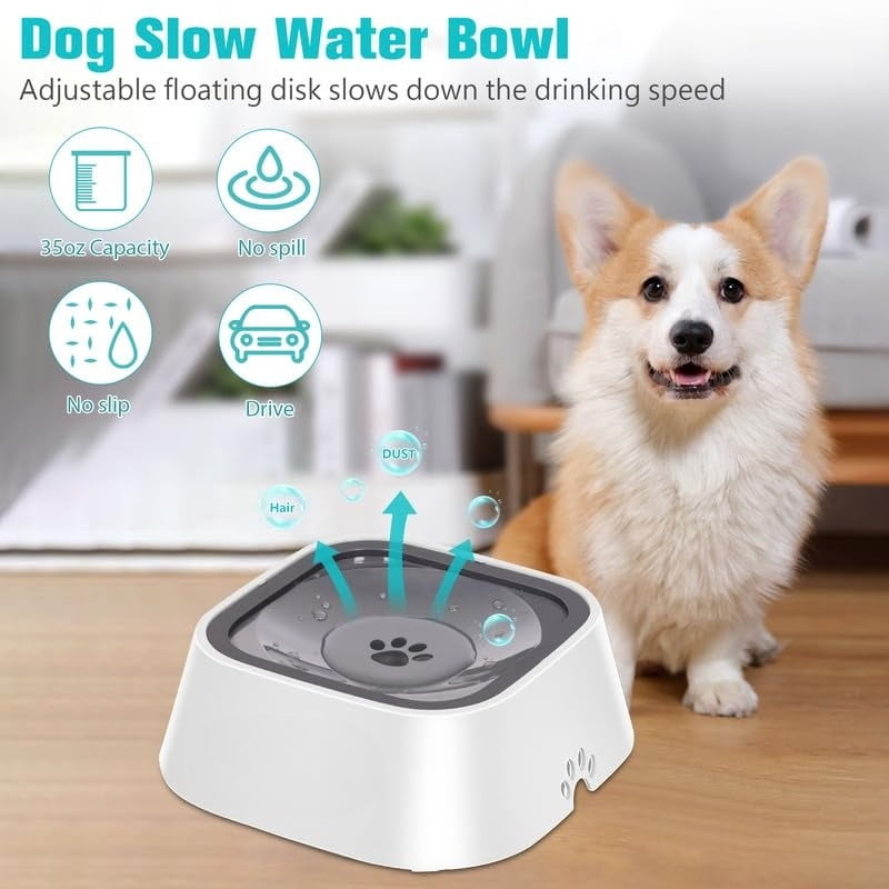 No-Spill Pet Water Bowl, Slow Water Feeder, No-Slip Pet Water Dispenser 35oz Feeder Bowl for Dogs and Cats-2Pcs