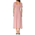 thumbnail image 3 of INSPIRE CHIC Women's Dress Square Neck Tie Front Puff Sleeve Smocked Back Side Split Long Dresses XS Pink, 3 of 5