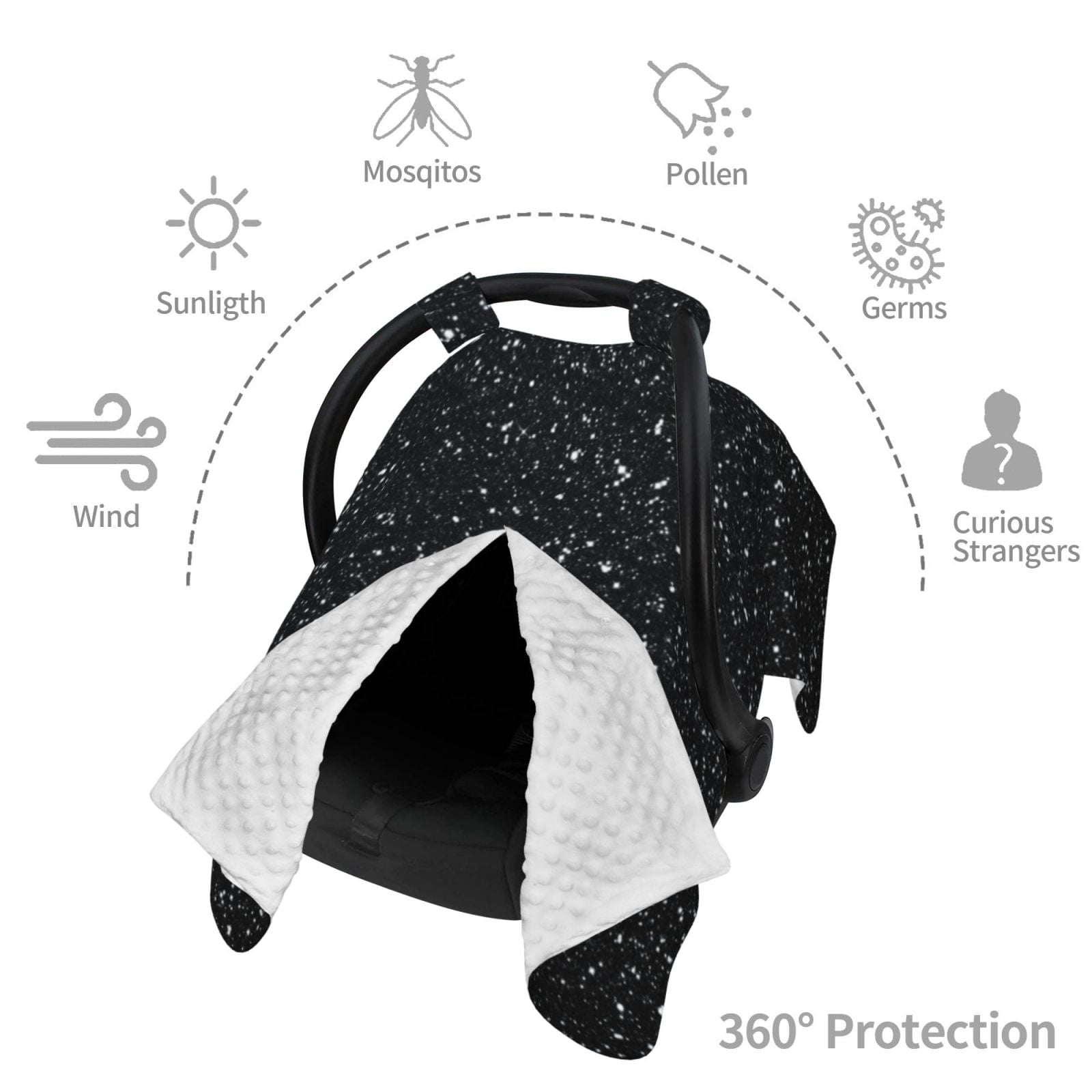 Car Seat Cover Baby - Black Glitter Breathable Infant Car Seat Cover for Baby Carseat, Lightweight Comfort Baby Essentials Must Haves Newborn Stuff for Girl Boy