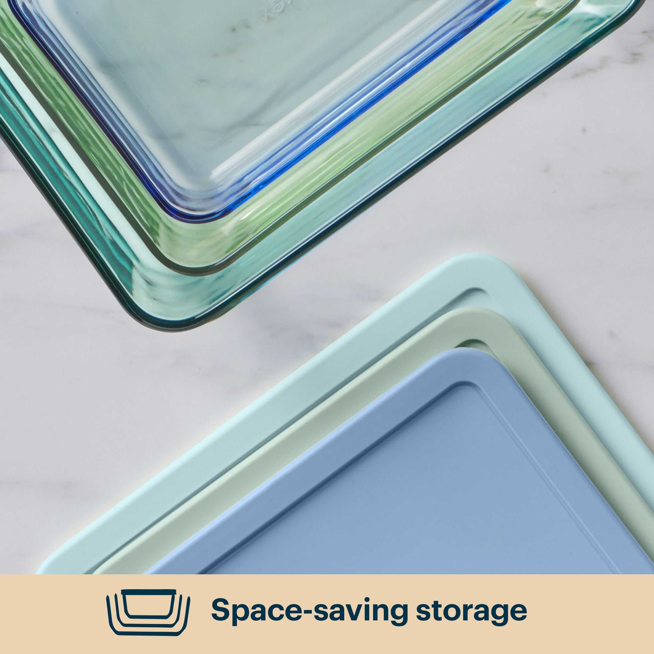 Pyrex Simply Store Tinted 6-piece Rectangle Storage Set with Plastic Lids, Green/Blue/Aqua