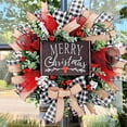 thumbnail image 5 of 18 Inch Winter Wreath for Front Door with Snowman & Wooden Board, Black White Grid Mesh Christmas Wreath - Outdoor Indoor Artificial Door Hanging Ornament Decor, 5 of 8