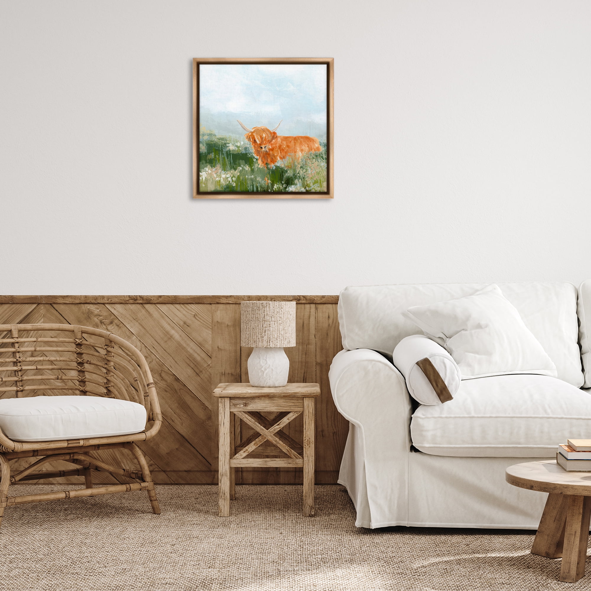 Stupell Industries Highland Cattle Abstraction Animals & Insects Painting Brown Floater Framed Canvas Art Print Wall Art, 25 x 25