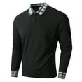 thumbnail image 4 of Txeol Men's Long Sleeve Lapel Collar Golf Shirts Fashion Plaid Patchwork Casual Button Up Pullover Tops,Black,S, 4 of 8