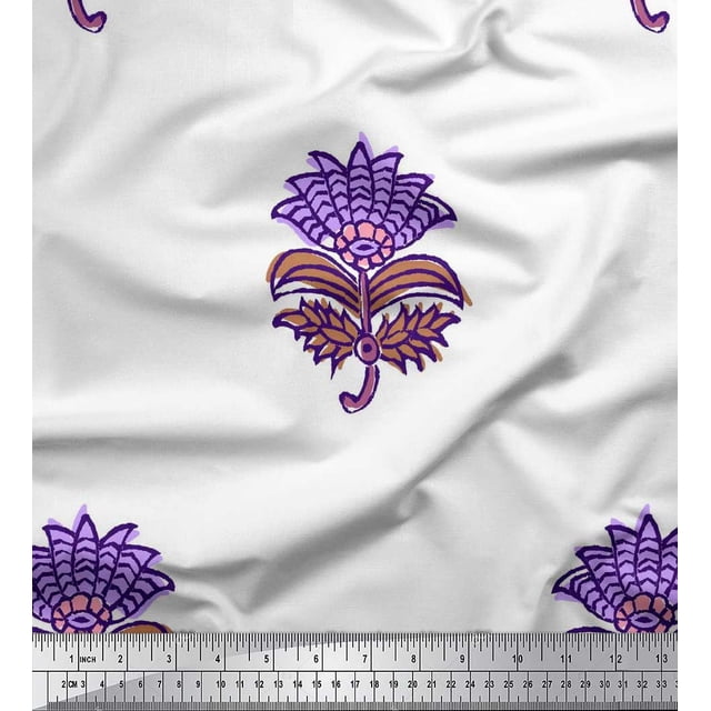 Soimoi Georgette Viscose Fabric Leaves & Floral Block Print Fabric by Yard 42 Inch Wide