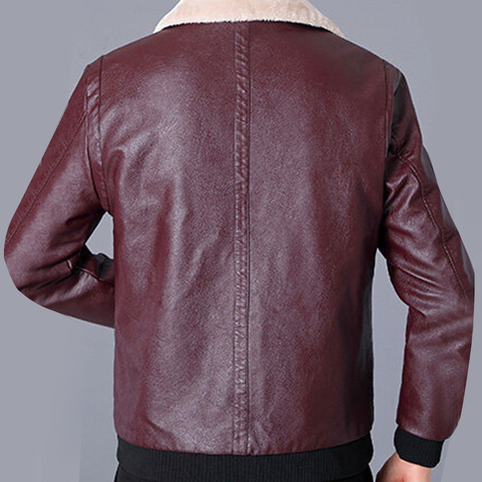 Brown Leather Jacket Men Fashion Fleece Turn-Down Collar Jacket Moto Biker Coat Retro Bomber Faux Leather Outerwear