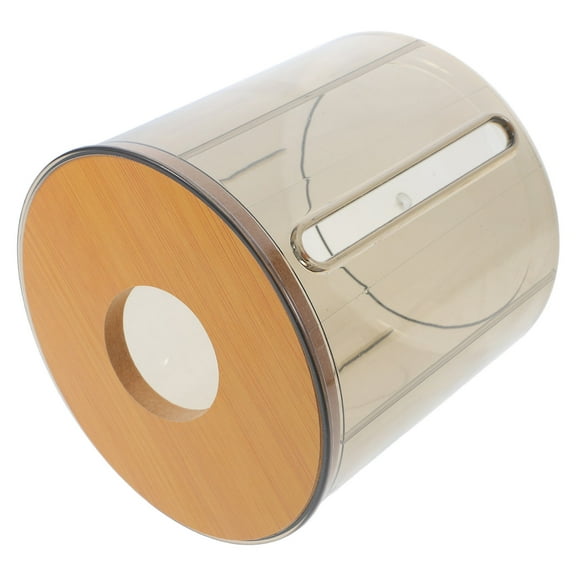 OULII Round Tissue Box with Bamboo Lid, Plastic Toilet Paper Dispenser, Easy Install, Home Decor