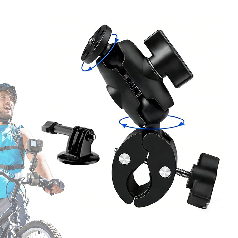 Super Clamp 360&deg; Dual Ball Head Action Camera Mount Bike/Bicycle/Motorcycle Handlebar Holder for DJI OSMO Action 6 5 GoPro Hero 13/12 Vlogging POV